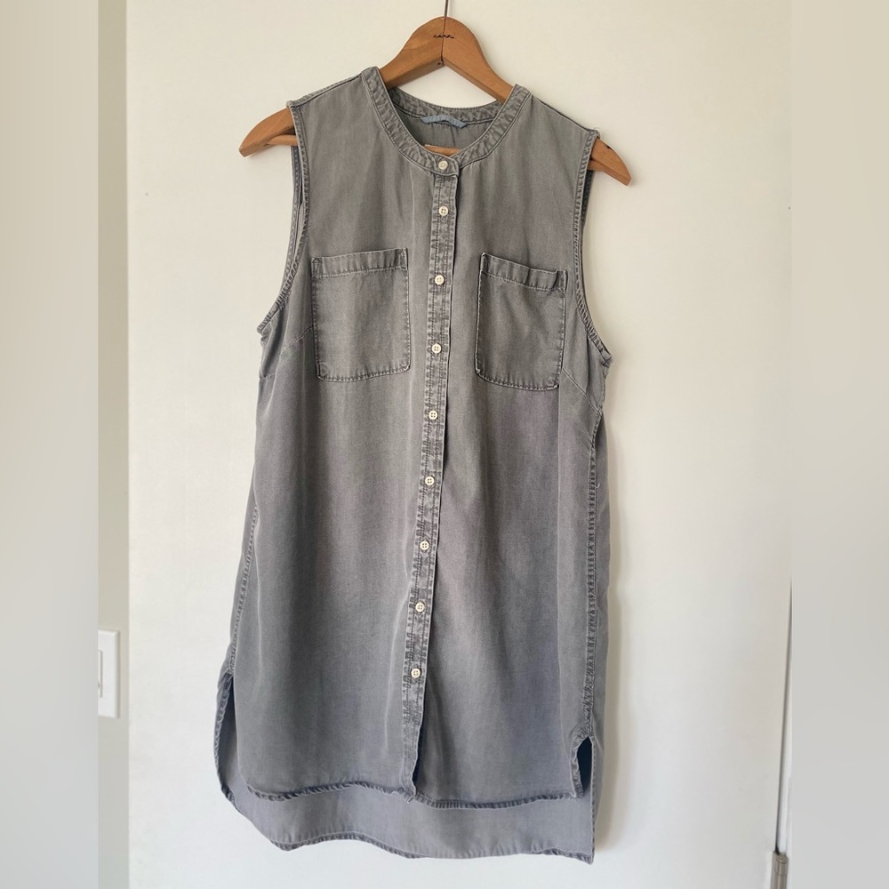 Long button up short sleeve top